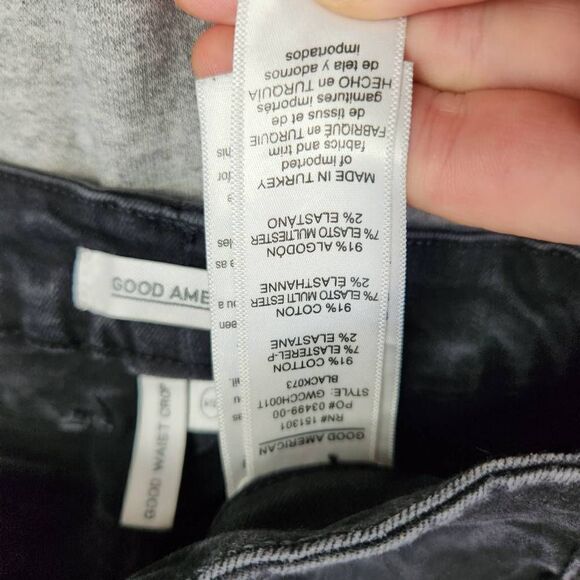 Good American Good Waist Crop Raw Hem Distressed Jeans Black Size 6 - Picture 10 of 11